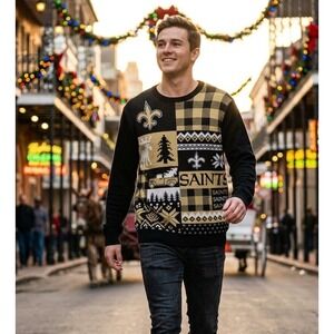 NFL New Orleans Saints Ugly Christmas Sweater L Buffalo Plaid Fair Isle Holiday